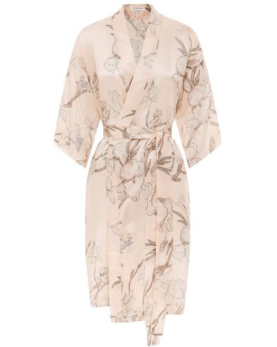 Genevie Iris May Silk Kimono Robe - Natural