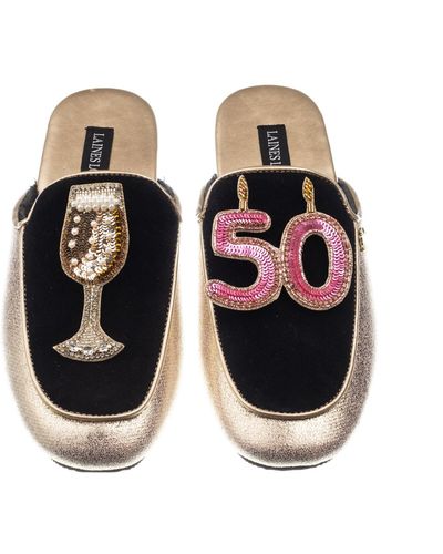 Laines London Classic Mules With 50th Birthday & Glass Of Champagne Brooches - Black