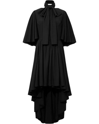 Femponiq Bow Tie Neck Cape Sleeve Maxi Dress - Black