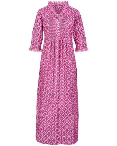 At Last Cotton Annabel Maxi Dress In Pink & Green Moroccan - Purple
