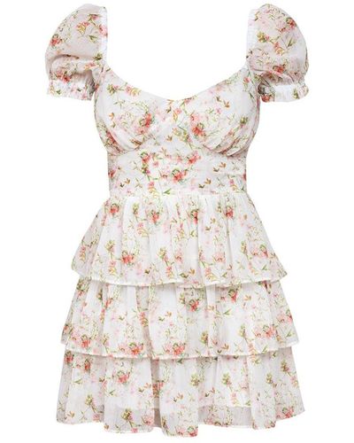 Cliché Reborn Floral Dress With Flounces In - White