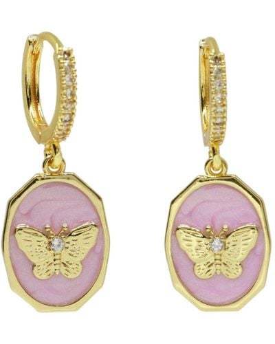 Ninemoo Pink Butterfly Enamel Pendant Earrings - Multicolor