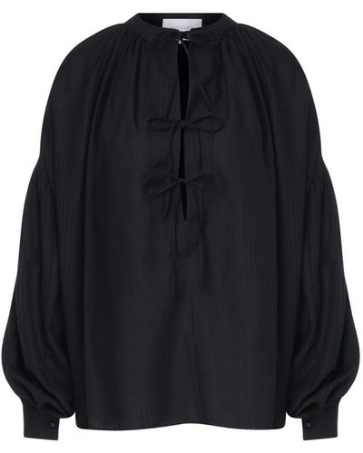 NAZLI CEREN Eve Cotton Shirt In Night - Black