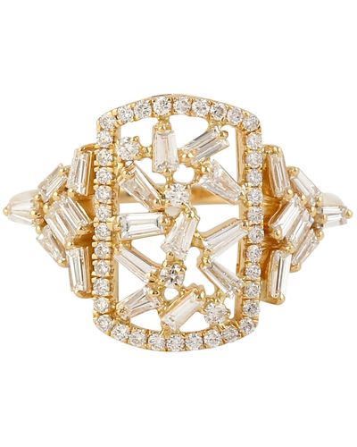 Artisan Gold Baguette Diamond Cocktail Ring Handmade - Metallic