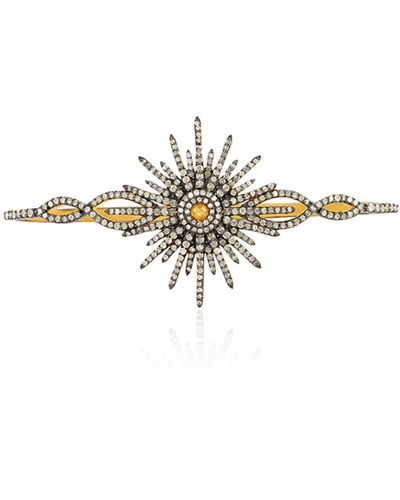 Artisan Natural Pave Diamond In 18k Gold & 925 Sterling Silver Starburst Design Palm Bracelet - Metallic