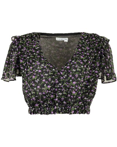 blonde gone rogue Wildflower Surplice Crop Top, Upcycled Polyester, In Flower Print - Black