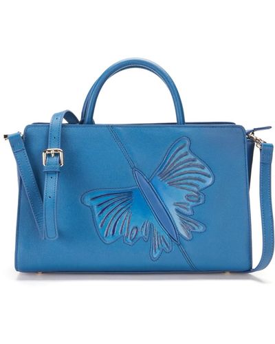 Bellorita Butterfly Satchel Leather Bag - Blue