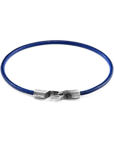 Anchor and Crew Azure Blue Talbot Silver And Round Leather Bracelet