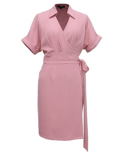 Smart and Joy Wrap Minimalist Dress And Italian Collar -pink