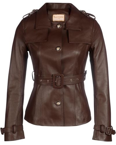 Santinni 'bardot' 100% Leather Jacket In Marrone - Brown