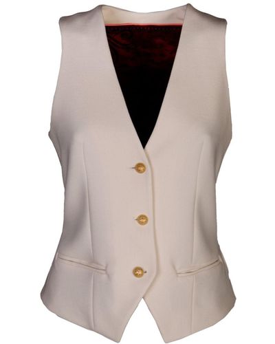 The Extreme Collection Ecru Single Breasted With Three Golden Buttons Crepe Vest Maureen - Brown