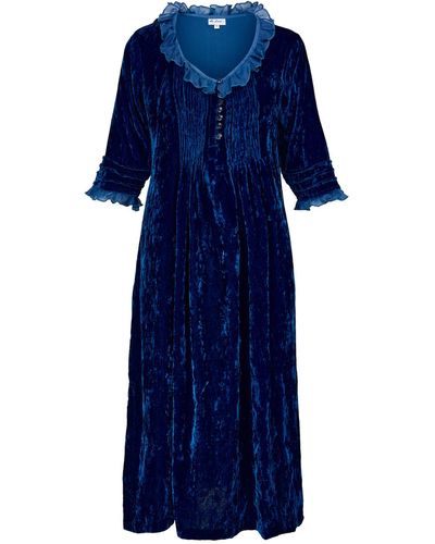 At Last Silk Velvet Karen Dress In Sapphire - Blue