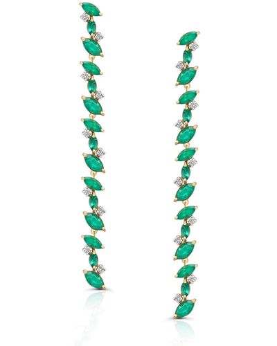 Trésor Emerald Marquise & Diamond Earring In 18k Yellow Gold - Green
