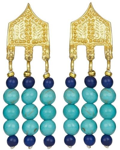Ottoman Hands Riva Turquoise And Lapis Bead Drop Earrings - Blue