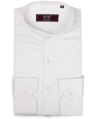 DAVID WEJ Mandarin Button Cuff Poplin Shirt - White