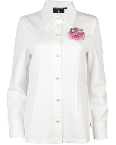 Laines London Laines Couture Shirt With Embellished Pink Peony Shirt - White