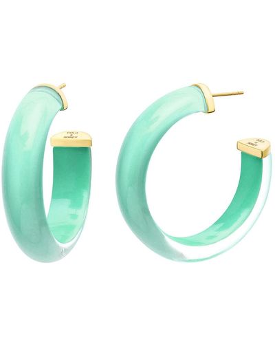 Gold & Honey Small Illusion Hoops In Mint Green