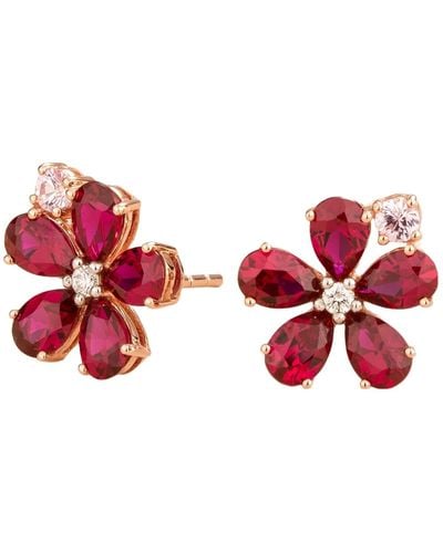 Juvetti Florea Pink Gold Earrings In Diamond, Ruby & Pink Sapphire - Red