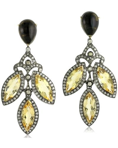 Artisan Gemstone Diamond 18k Gold 925 Sterling Silver Chandelier Earrings Jewelry - Metallic