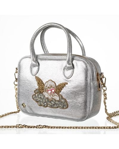 Laines London Couture Metallic Bag With Embellished Funky Cherub - Grey