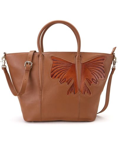 Bellorita Butterfly Top Handle Leather Bag - Brown