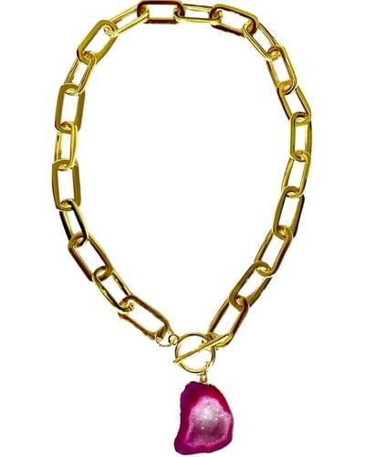 Magpie Rose Pink Oval Chain T-bar Necklace - Multicolor