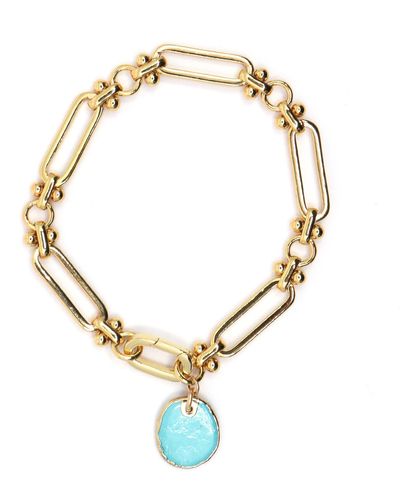 Shar Oke Gold Filled & Turquoise Charm Chain Bracelet - Metallic