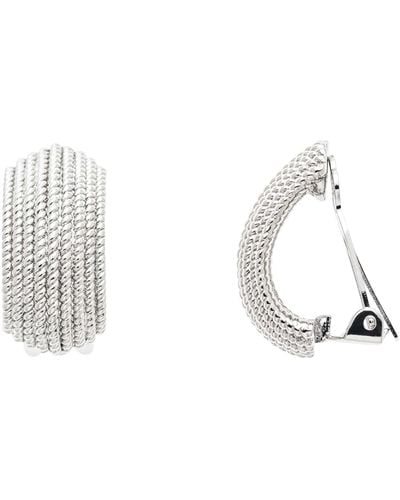 Emma Holland Jewellery Platinum Textured Clip Earrings - White