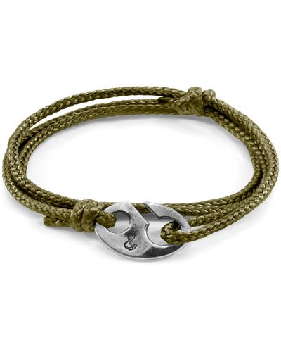 Anchor and Crew Khaki Windsor Silver & Rope Bracelet - Green