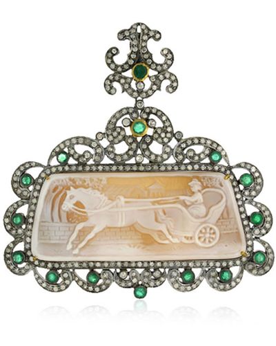 Artisan Emerald Pendant 925 Sterling Silver 18k Yellow Gold Jewelry - Metallic