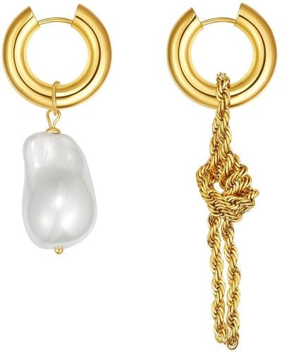 Classicharms Asymmetrical Rope Chain Baroque Pearl Drop Earrings - Metallic