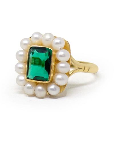 Vintouch Italy Luccichio Green Quartz And Pearl Stacking Ring - Multicolour