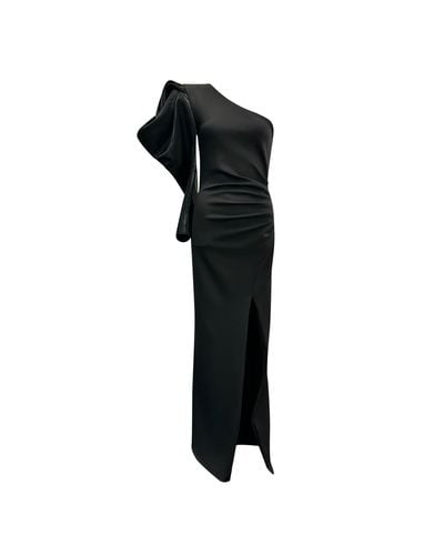 Meraki Official Rose Sleeve One Shoulder Gown - Black