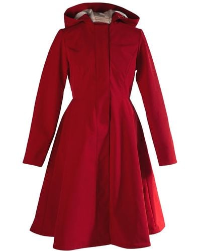 RainSisters Waterproof Dark Trench Coat With Hood: Scarlet - Red