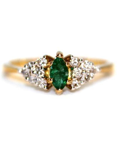 VicStoneNYC Fine Jewelry Natural Emerald And Diamond Antique Yellow Ring - Metallic
