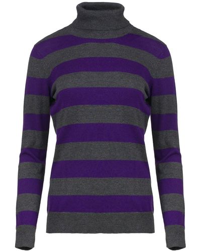 Conquista Fitted Long Sleeve Striped Knit Polo Neck Jumper - Blue