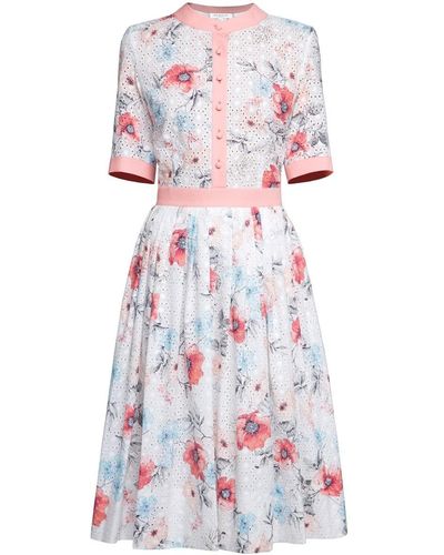 Rumour London Toscana Floral Print Broderie Anglaise Midi Dress In Pink - Multicolour