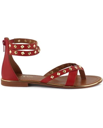 Rag & Co Emmeth Studs Embellished Flat Gladiator Sandals - Red