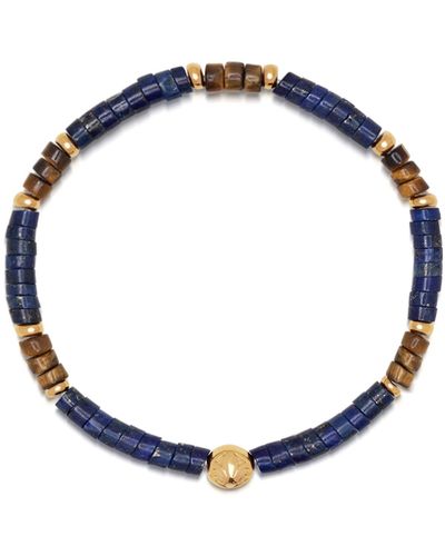 Nialaya S Wristband With Blue Lapis And Brown Tiger Eye Heishi Beads And Gold