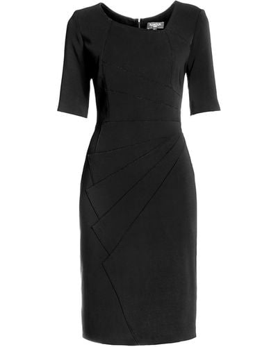 Rumour London Amelie Fitted Knee Length Dress With Asymmetrical Neckline In - Black