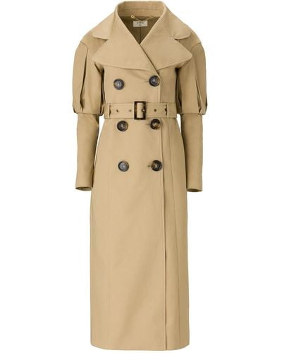 Lita Couture Statement Pleated Shoulders Trench Coat - Natural