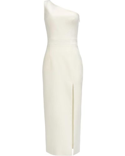 Nomi Fame Dori Asymmetric Neckline Midi Dress With A Slit - White
