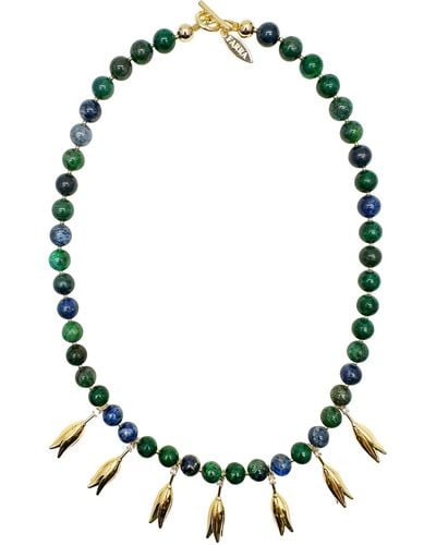 Farra Phoenix Lapis With Flower Pendants Statement Necklace - Green