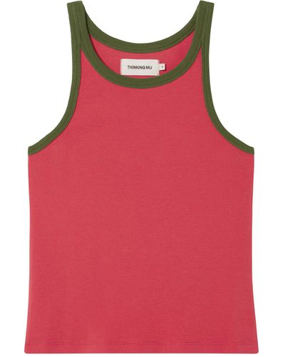 Thinking Mu Pink Contrast Harriet Top - Red