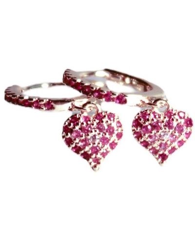 Native Gem Queen Of Heart huggie Earrings- Pink - Red
