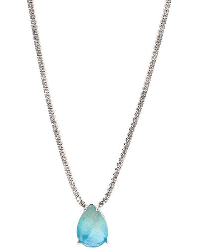 Ebru Jewelry Teardrop Paraiba Tourmaline Diamond Chain Happy Necklace - Metallic
