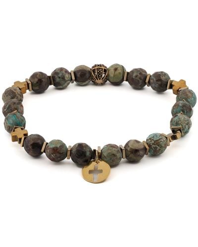 Ebru Jewelry African Turquoise Gold Cross Charm Beaded Bracelet - Brown