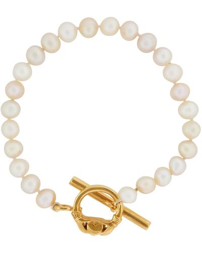Katie Mullally Pearls Fresh Water Bracelet Signature Claddagh Plated Clasp - Metallic