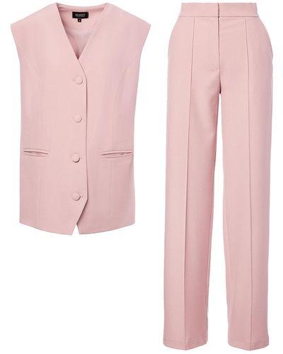 BLUZAT Pastel Pink Suit With Oversized Vest And Stripe Detail Trousers
