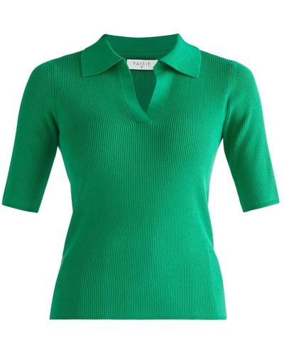 Paisie Short Sleeve Polo Top In - Green